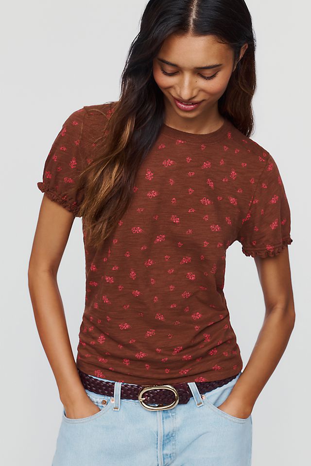 Pilcro Bennie Women's Slim Puff Sleeve Cotton T-Shirt