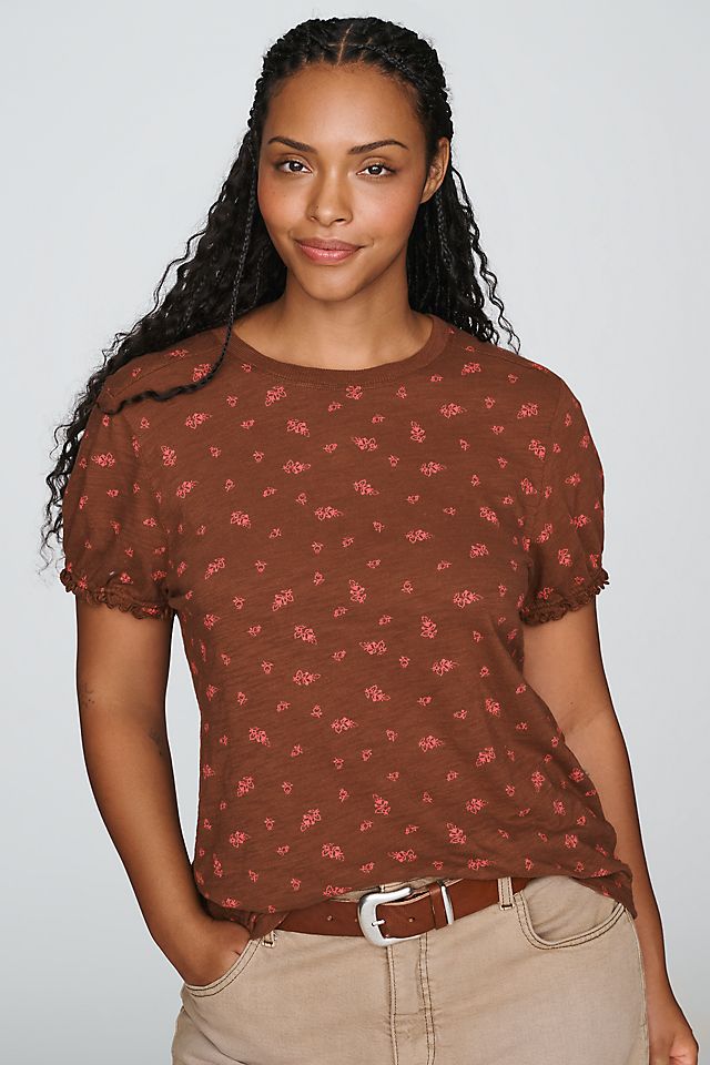 Pilcro Bennie Women's Slim Puff Sleeve Cotton T-Shirt