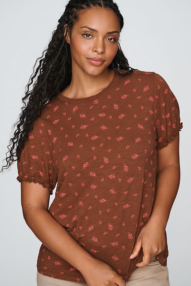 Pilcro Bennie Women's Slim Puff Sleeve Cotton T-Shirt