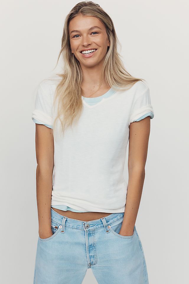 Pilcro Sable Women's Cotton Modal Notched Collar Tee